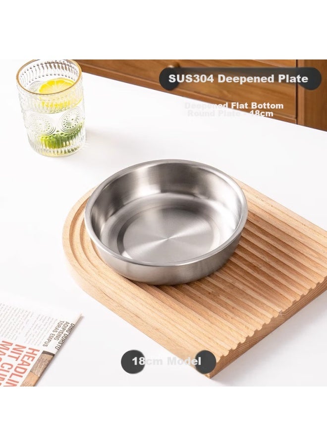 Guofeng Thickened 304 Stainless Steel Plate Dish, Deep Flat Bottom Round Plate, Heat-resistant And Shatterproof Food Bowl, 18cm - Image 5