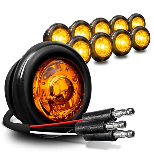 ONLINE LED STORE TRUE MODS 10pc 3/4" Inch Round Amber Trailer 12V LED Marker Light [3 Wire/DRL & Turn Signal] [DOT FMVSS 108] [SAE P2PC] [Semi-Spherical Output] [IP67 Waterproof] Small Marker Lights for Trailer Truck - Image 1