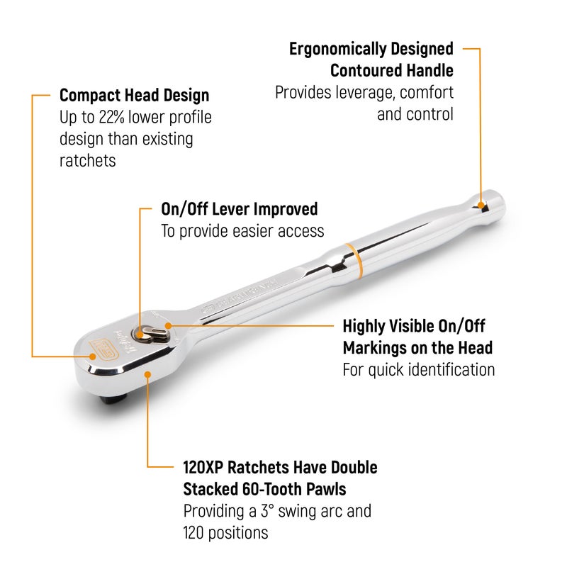 GEARWRENCH 4 Piece 1/4", 3/8", and 1/2" Drive 120XP Full Polish Flex Handle Teardrop Ratchet Set | 81230XP - Image 2