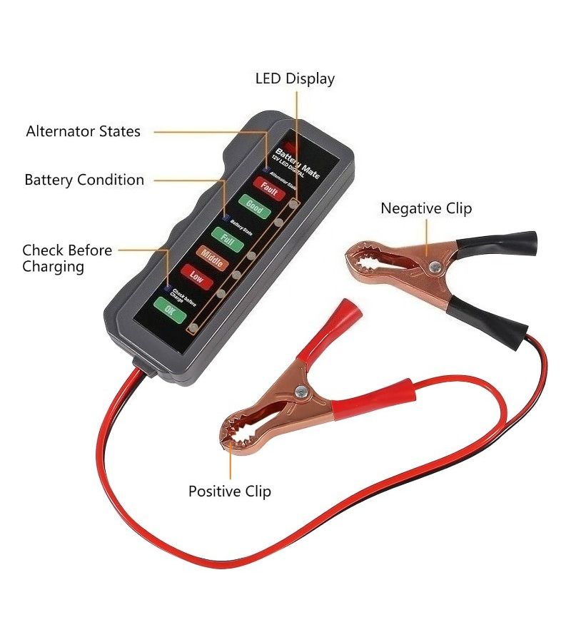 2 Pack 12V Car Battery Tester And Alternator Tester Battery Condition Alternator Charging Test LED Indication 12 Volt Auto Car Diagnostic Tool Without Battery B - Image 3