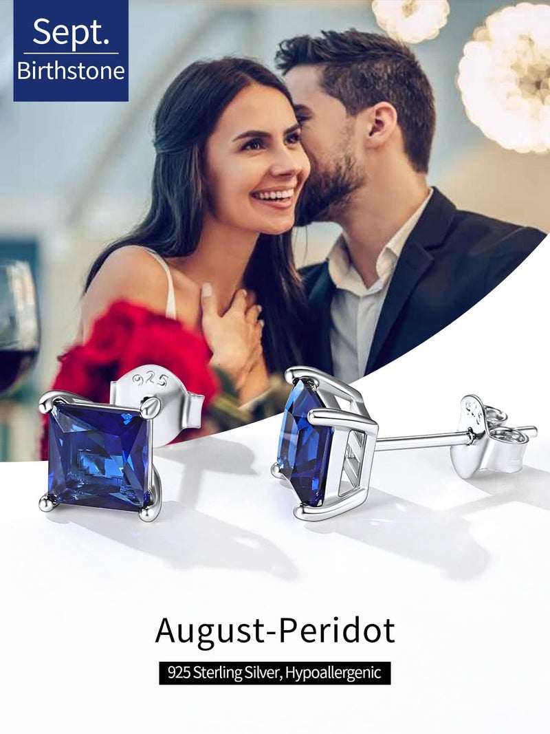 ChicSilver Hypoallergenic Square September Birthstone Earrings, 925 Sterling Silver Princess Cut Sapphire Earrings, 6MM Solitaire Gemstone Blue Stud Earrings for Women Mothers Day Gifts for Moms - Image 5