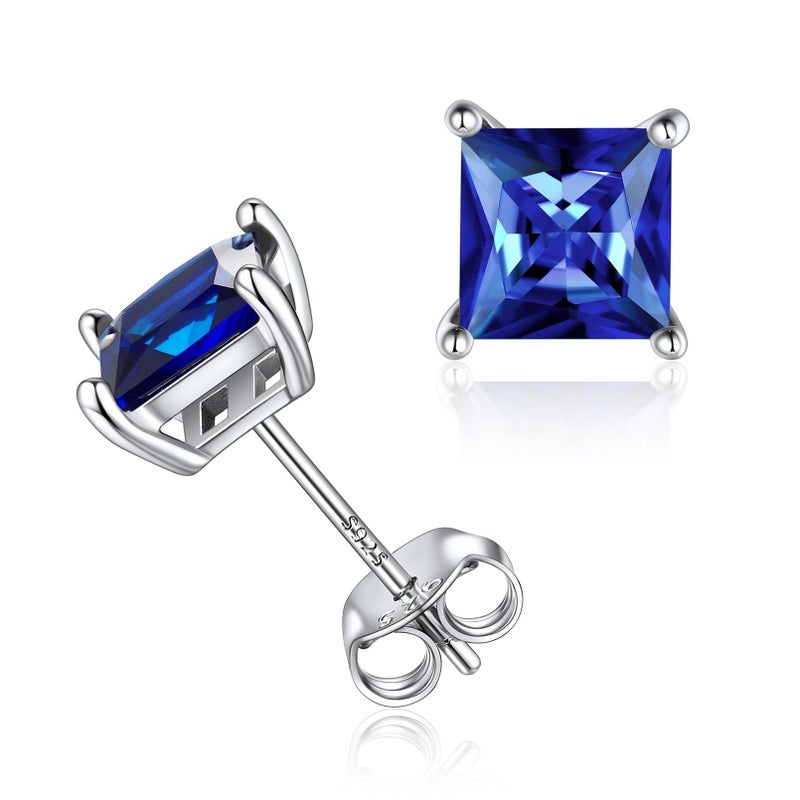 ChicSilver Hypoallergenic Square September Birthstone Earrings, 925 Sterling Silver Princess Cut Sapphire Earrings, 6MM Solitaire Gemstone Blue Stud Earrings for Women Mothers Day Gifts for Moms - Image 1