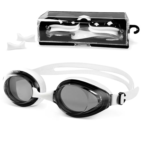 Airoads Shortsighted Swim Goggles Leakproof Anti-Fog UV Protection Swimming Goggles Designed for Nearsighted Adults Women Men and Youth with 3 Adjustable Nose Bridges (Black & White, -4) - Image 1