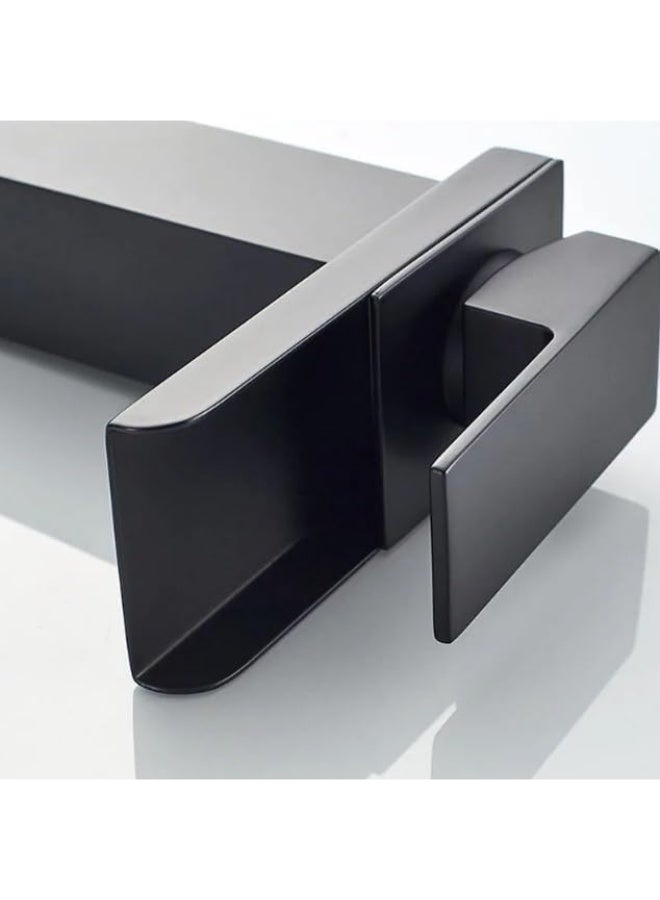 Long waterfall bathroom basin mixer, modern geometric design single-handle faucet, matte black - Image 2