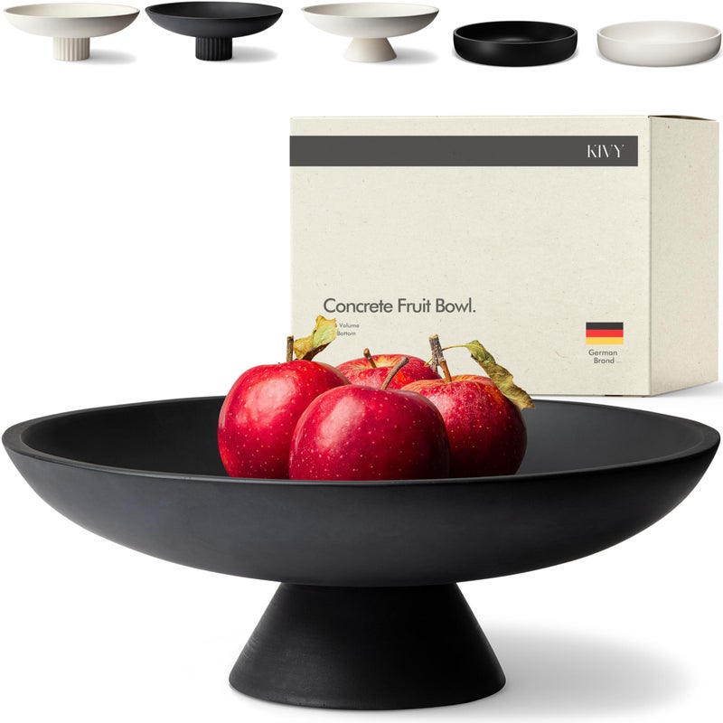 KIVY Concrete Fruit Bowl for Kitchen Counter Large Decorative Bowl for Home Decor Modern Key Bowl for Entryway Table Pedestal Bowl Fruit Basket for Home Decor Black Fruit Bowl Decor