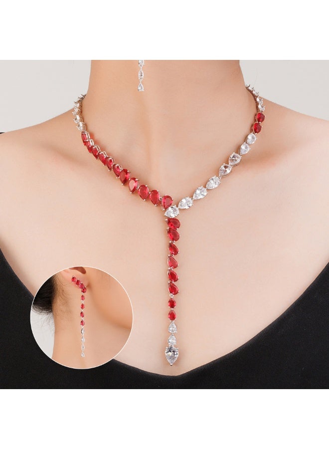 Ciara Wedding Dress Accessories Set Simple Two tone Splicing Waterdrop Heart Plated Real Gold Zircon Necklace Earring Set for Women - Image 2