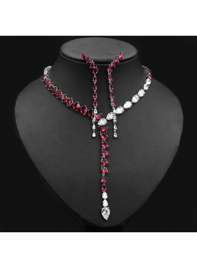 Ciara Wedding Dress Accessories Set Simple Two tone Splicing Waterdrop Heart Plated Real Gold Zircon Necklace Earring Set for Women - Image 1