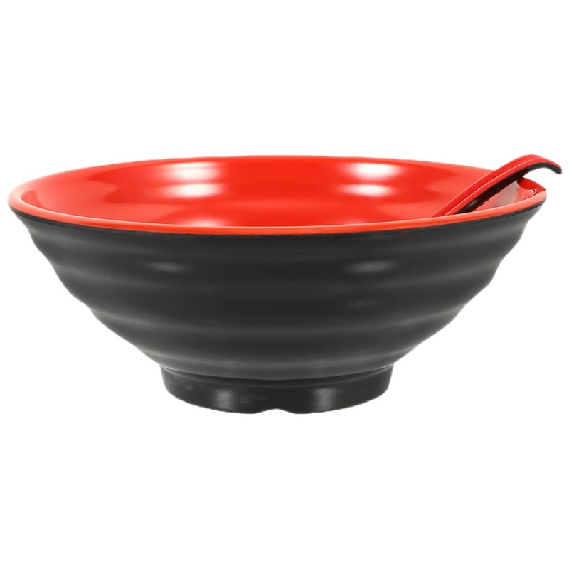 Large Melamine Ramen Bowl Set with Spoon Microwave Safe 2pcs Coffee Color - Image 2