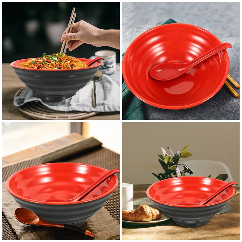 Large Melamine Ramen Bowl Set with Spoon Microwave Safe 2pcs Coffee Color - Image 5