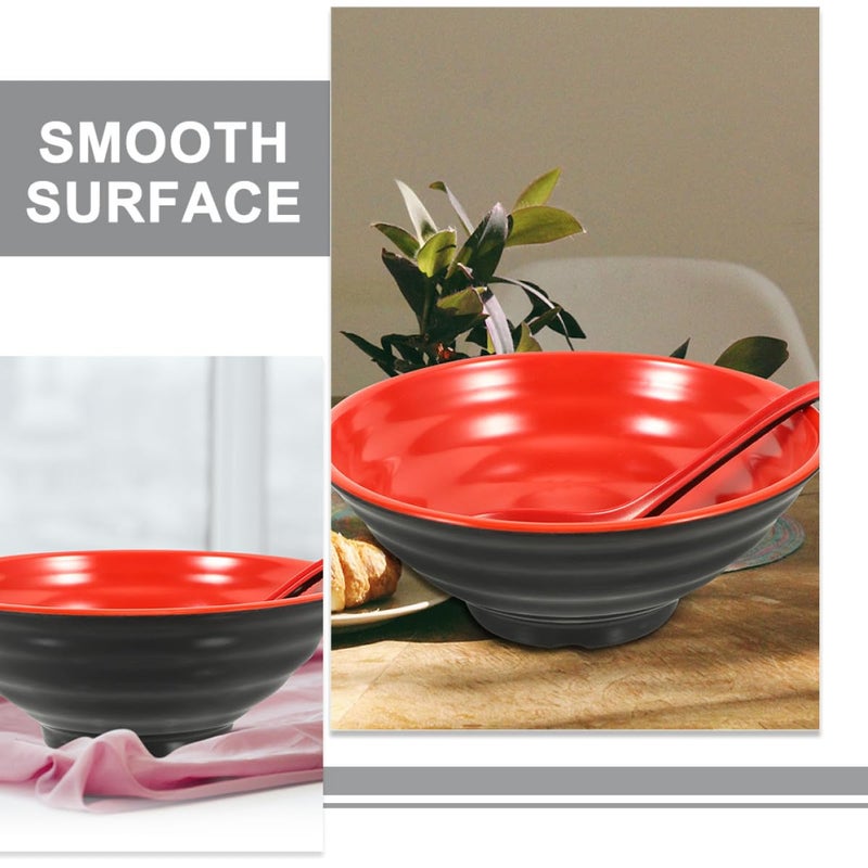 Large Melamine Ramen Bowl Set with Spoon Microwave Safe 2pcs Coffee Color - Image 4