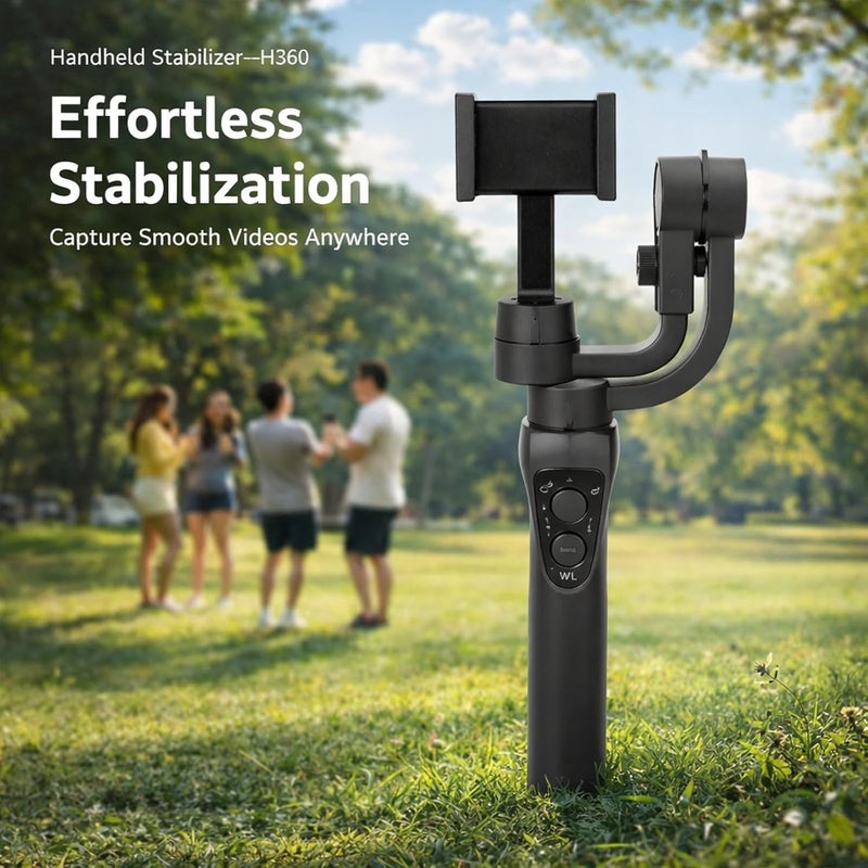 Three Axis Handheld Phone Stabilizer, Black, ABS with Long Battery Life - Anti Shaking, Panorama, Compatible with Below 6.0 Inch Smartphones - Image 2
