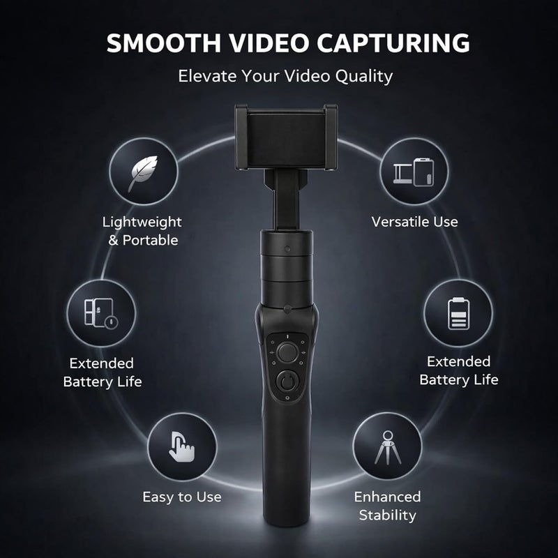 Three Axis Handheld Phone Stabilizer, Black, ABS with Long Battery Life - Anti Shaking, Panorama, Compatible with Below 6.0 Inch Smartphones - Image 4