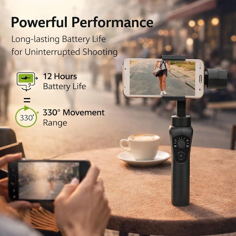 Three Axis Handheld Phone Stabilizer, Black, ABS with Long Battery Life - Anti Shaking, Panorama, Compatible with Below 6.0 Inch Smartphones - Image 3