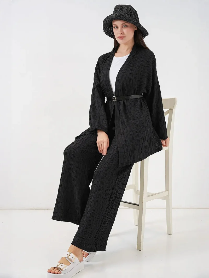 بيغ دارت BDART Textured Shawl Collar Kimono Pants Set