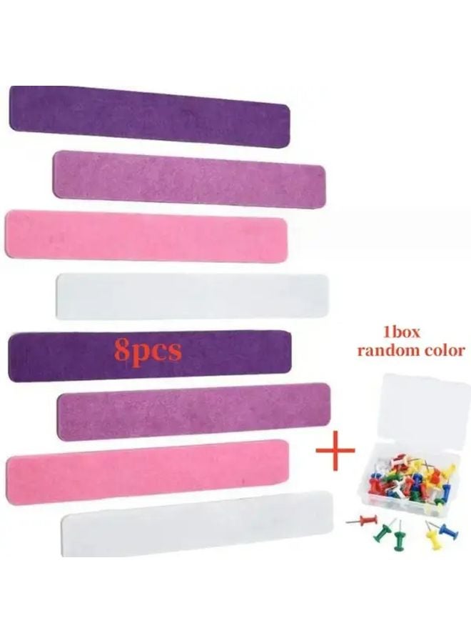 Pink Self Adhesive Felt Bulletin Board Strips 8 Pack with Push Pins for Wall Decor - Image 1
