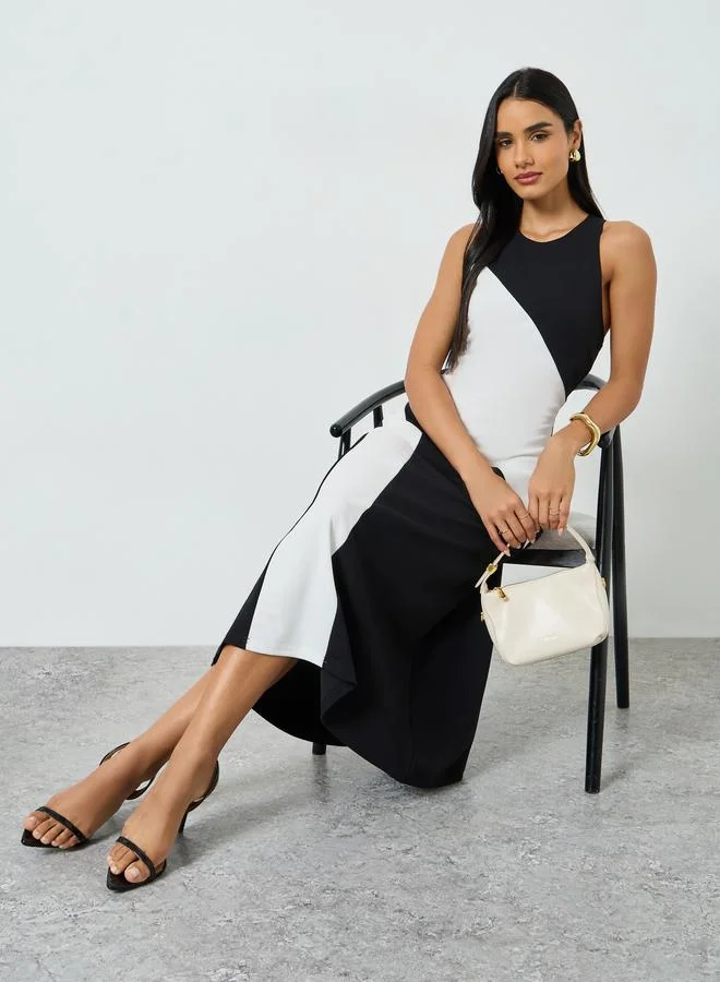 تايك تو فستان ميدي بلا أكمام ونمط كتل الالوان