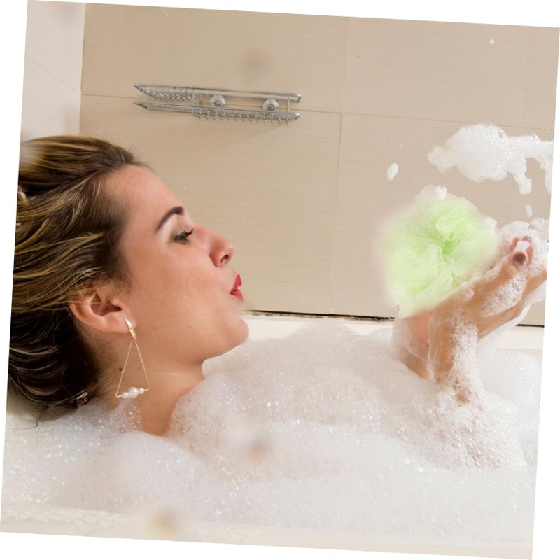 Exfoliating Bath Gloves and Mesh Pouf Set Green and Purple for Soft Skin Care - Image 5