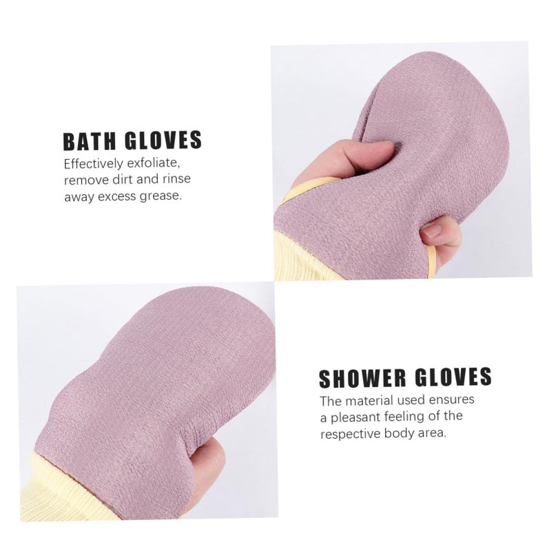 Exfoliating Bath Gloves and Mesh Pouf Set Green and Purple for Soft Skin Care - Image 4