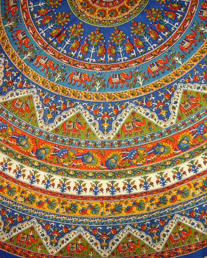 India Arts Indian Mandala Print Round Cotton Tablecloth 76"" Blue - Image 1