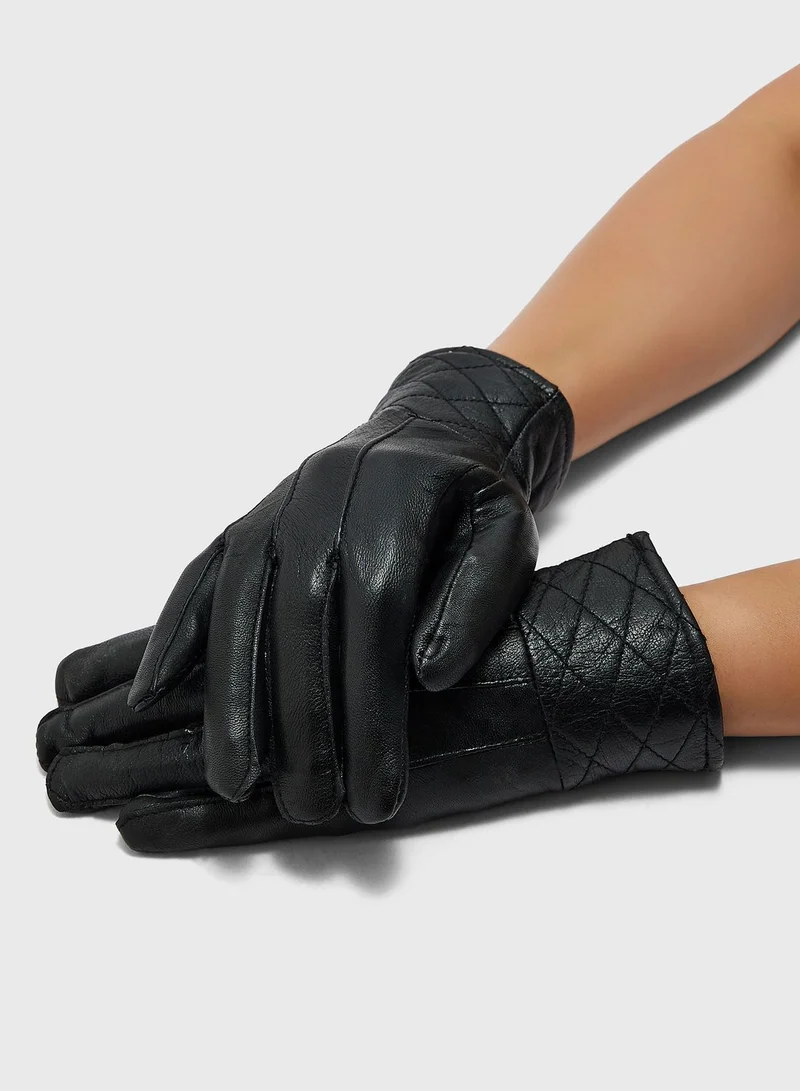 ELLA Genuine Leather Glove With Quilt Detailing