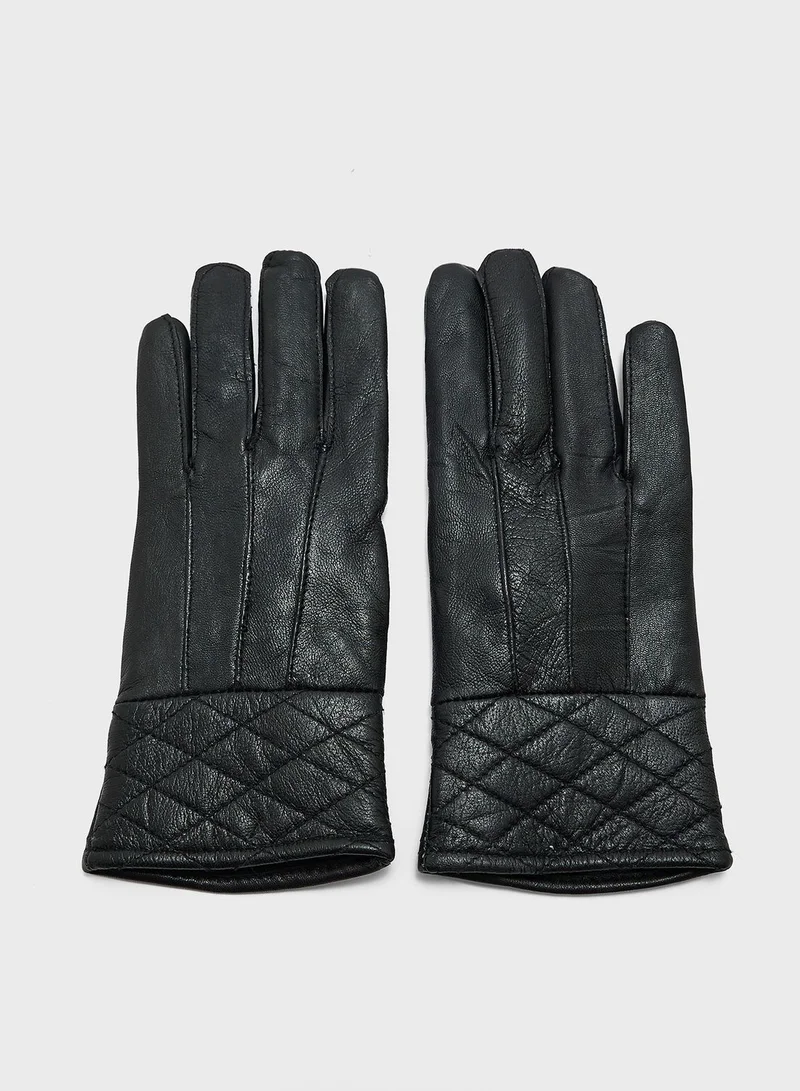 ELLA Genuine Leather Glove With Quilt Detailing