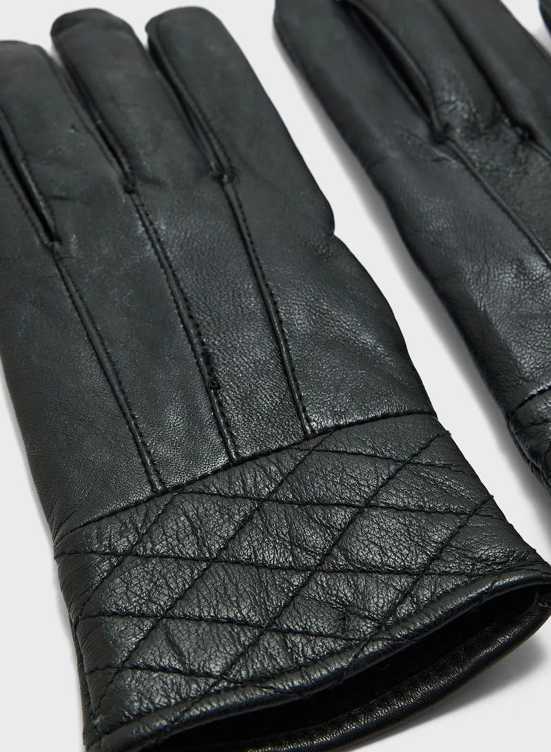 ELLA Genuine Leather Glove With Quilt Detailing
