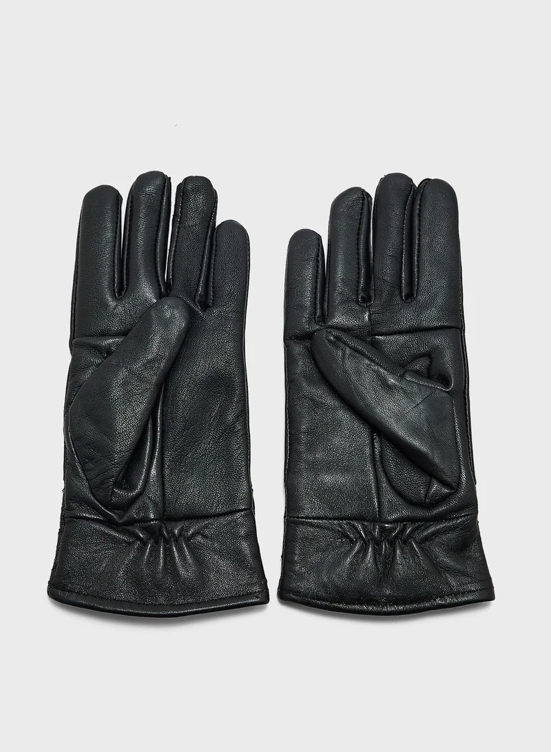 ELLA Genuine Leather Glove With Quilt Detailing