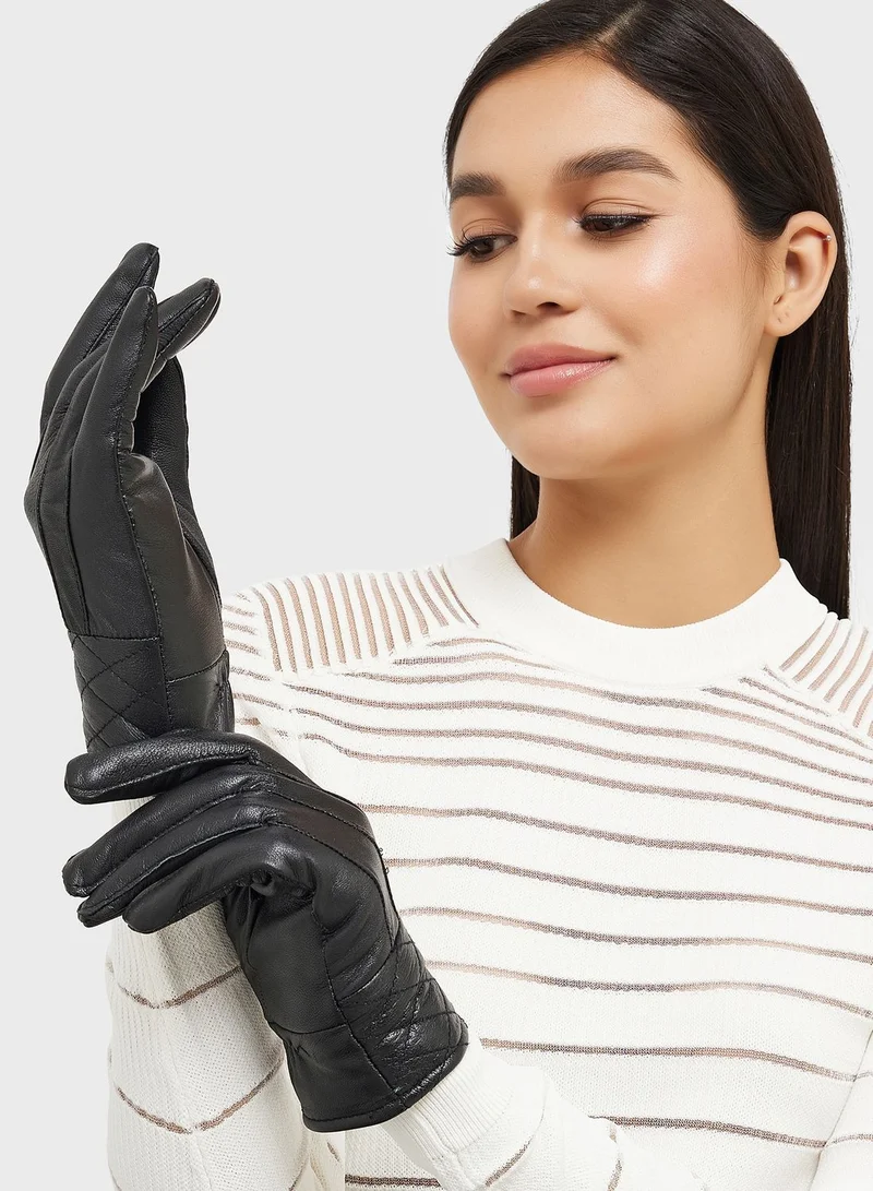ELLA Genuine Leather Glove With Quilt Detailing