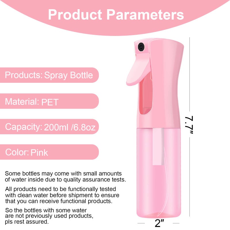 LERPOLOR Empty Spray bottles, Continuous Spray Bottle for Hair, Spray Water Bottle Fine Mist Refillable, Skin Care, Showering Pets, Plants, travel, Ironing and Cleaning 6.8 Ounce (1 Pack, Pink) - Image 2