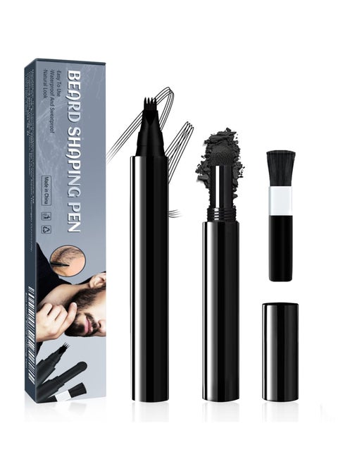 Beard Pencil Filler For Men, with 4 Tip Beard Filling Pen, Beard Powder, Brush and Barber Pencil for Man Creates Natural Looking Beard and Eyebrows