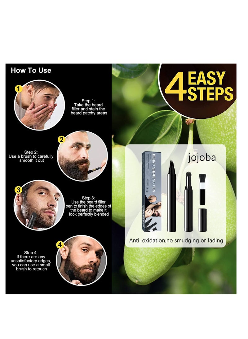 Beard Pencil Filler For Men, with 4 Tip Beard Filling Pen, Beard Powder, Brush and Barber Pencil for Man Creates Natural Looking Beard and Eyebrows