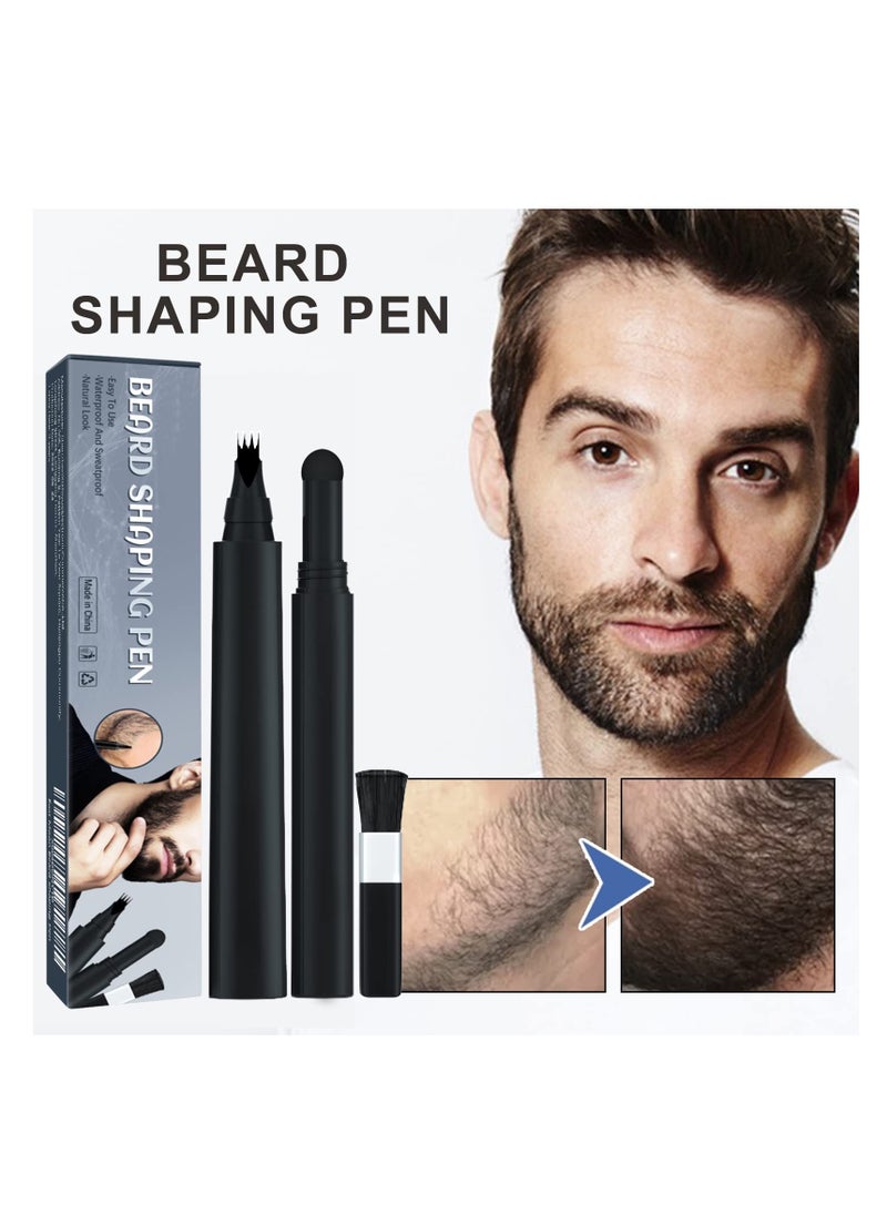 Beard Pencil Filler For Men, with 4 Tip Beard Filling Pen, Beard Powder, Brush and Barber Pencil for Man Creates Natural Looking Beard and Eyebrows