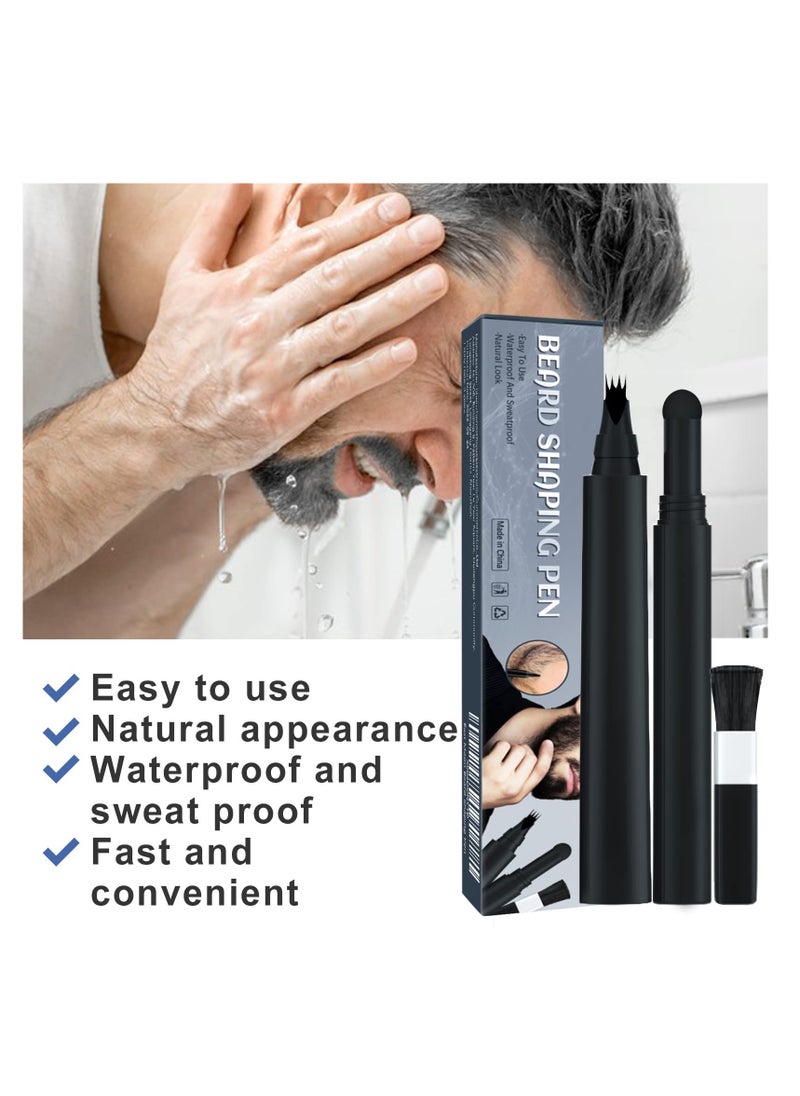 Beard Pencil Filler For Men, with 4 Tip Beard Filling Pen, Beard Powder, Brush and Barber Pencil for Man Creates Natural Looking Beard and Eyebrows