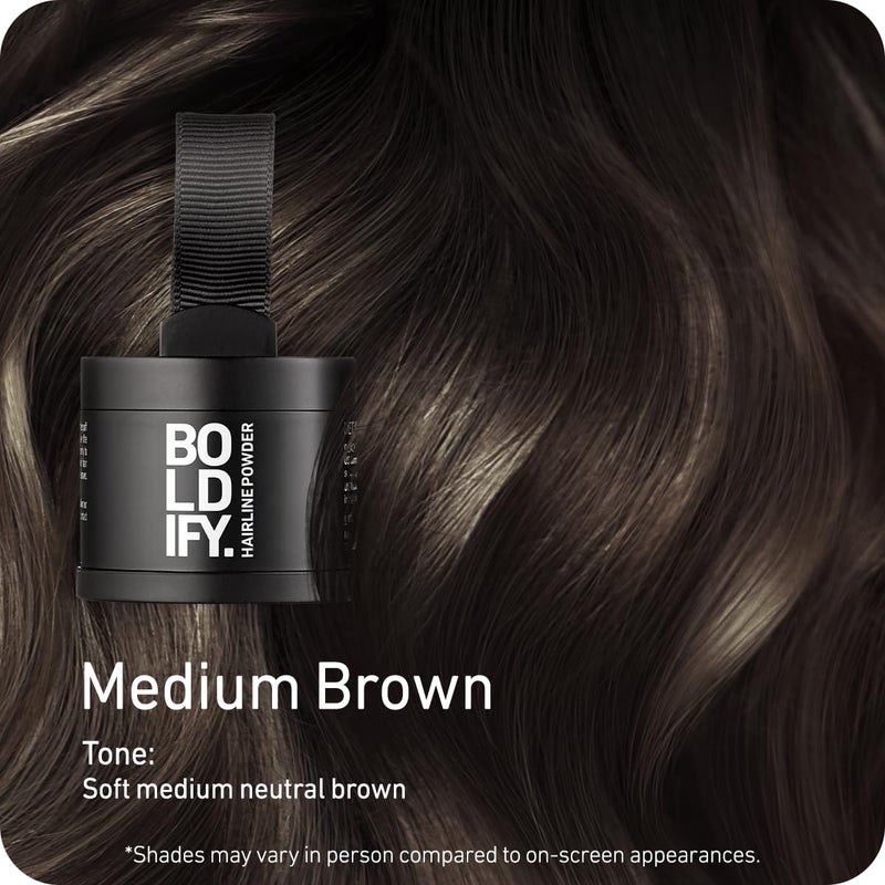 BOLDIFY Hairline Powder - Root Touch Up Hair Color for Gray Coverage - Bald Spot Concealing Hair Powder for Women & Men - 24-Hour Stain-Proof - Medium Brown - Image 2