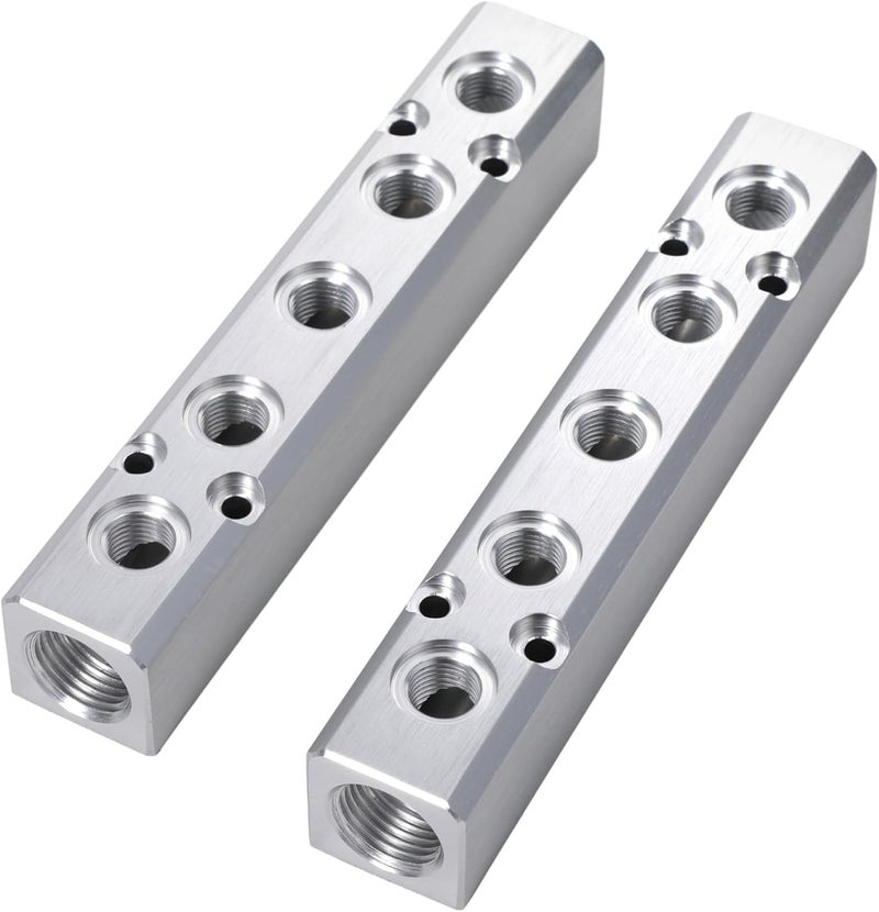 5 Way Air Splitter Manifold, 2 Pcs Aluminum Alloy Npt Thread, 30 X 30 Series for Industrial Applications - Image 1