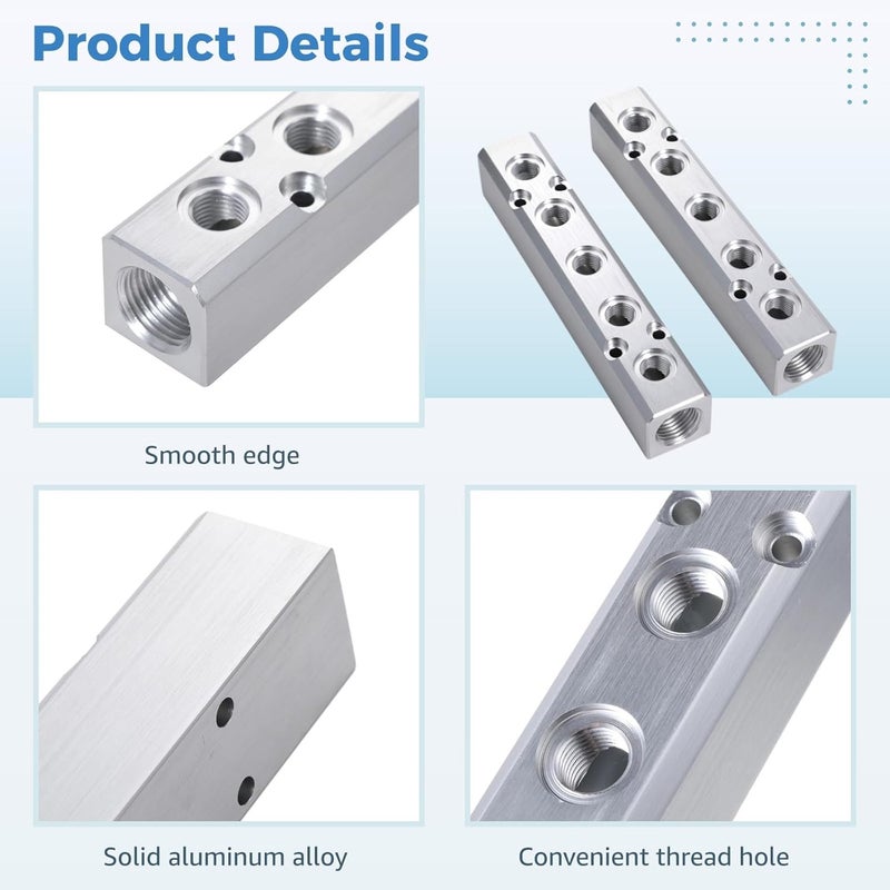5 Way Air Splitter Manifold, 2 Pcs Aluminum Alloy Npt Thread, 30 X 30 Series for Industrial Applications - Image 2