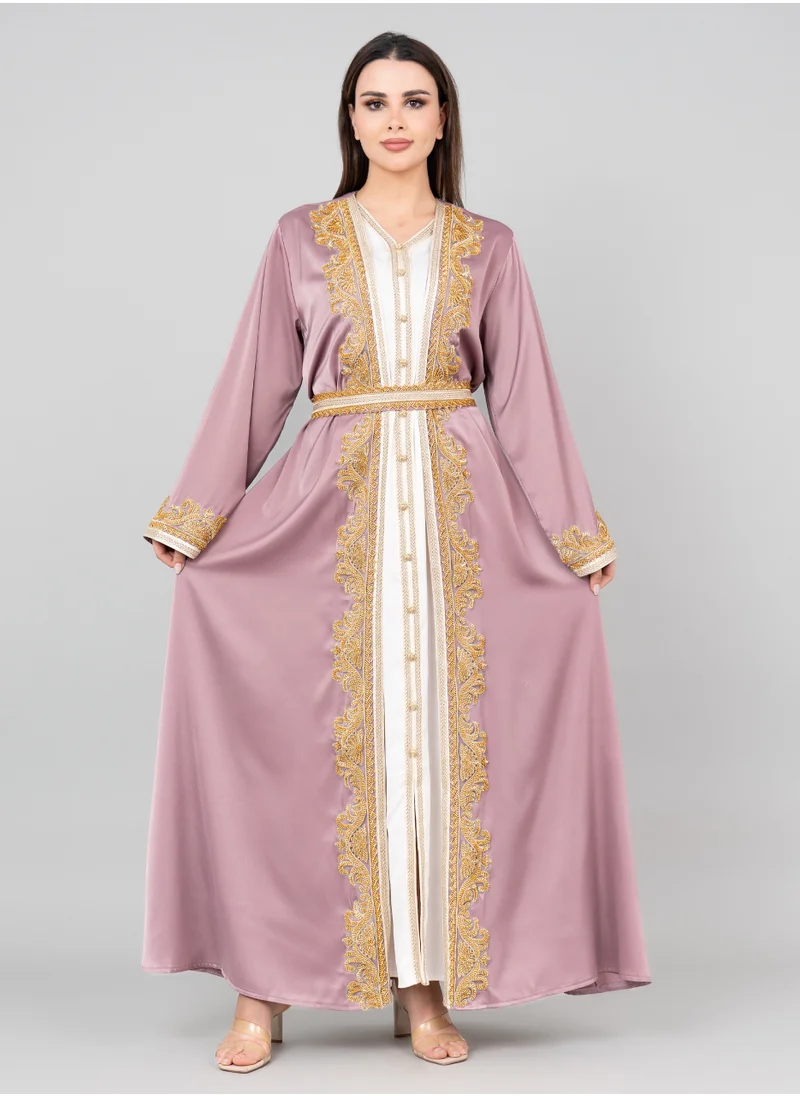 IKKXA Classic Elegance Belted 2-piece Kaftan IK2020 Pink