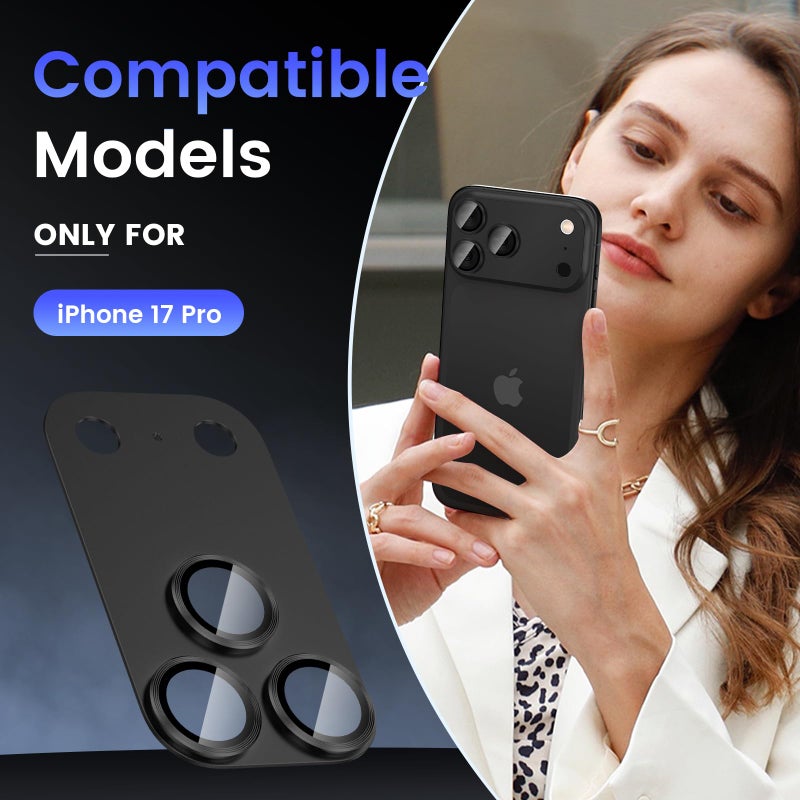 Tensea for iPhone 17 Pro Camera Lens Protector, Metal Aluminum Alloy Tempered Glass Cover Camera Screen Protector Accessories, Case Friendly - Image 2
