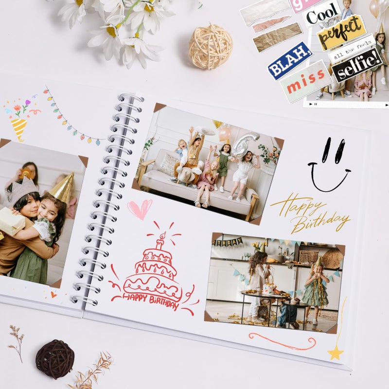Bonyomor Scrapbook Album 7x7 Inches 40 Pages Hardcover Kraft Paper Photo Album Scrap Book Memory Book Blank DIY Scrapbook Albums for Boyfriend Wedding Baby Travel Anniversary Family, White - Image 2