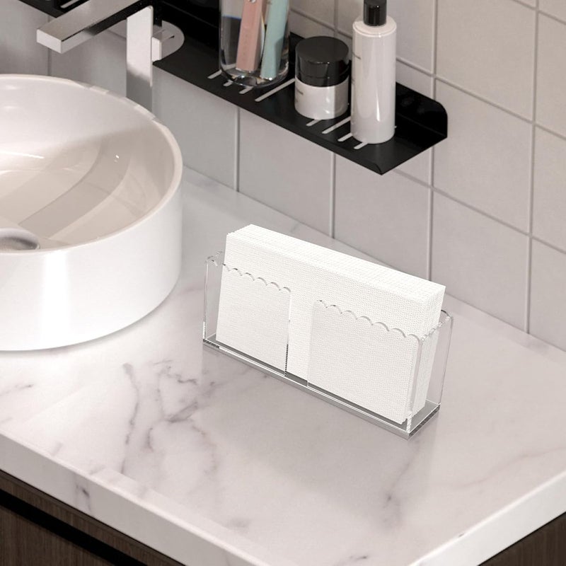 PITBVO Napkin Holder, Vertical Scalloped Acrylic Guest Towel Holder, Clear Disposable Hand Towel Holder for Kitchen, Waterproof Guest Paper Towel Lucite Tray for Bathroom (Vertical Scalloped Rectangle) - Image 4