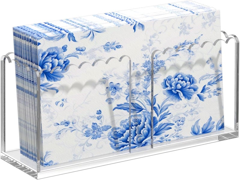 PITBVO Napkin Holder, Vertical Scalloped Acrylic Guest Towel Holder, Clear Disposable Hand Towel Holder for Kitchen, Waterproof Guest Paper Towel Lucite Tray for Bathroom (Vertical Scalloped Rectangle) - Image 1