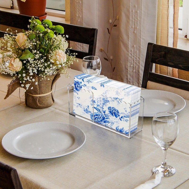 PITBVO Napkin Holder, Vertical Scalloped Acrylic Guest Towel Holder, Clear Disposable Hand Towel Holder for Kitchen, Waterproof Guest Paper Towel Lucite Tray for Bathroom (Vertical Scalloped Rectangle) - Image 2