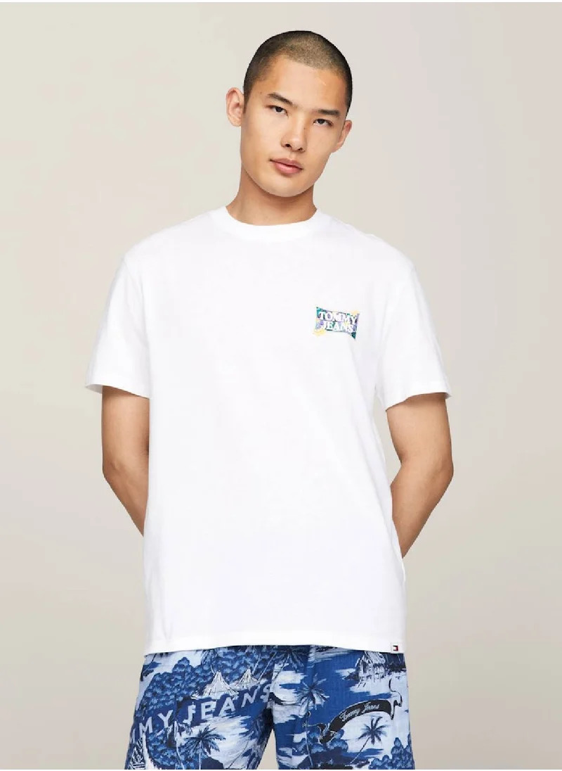 TOMMY JEANS Men's Floral Logo Back Graphic T-Shirt -  Pure organic cotton, White