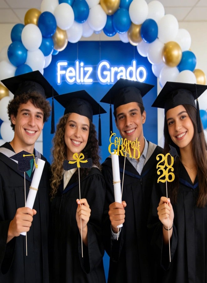 iefoah Graduation Decorations 2026, 16pcs Graduation Centerpieces for Table, Gold and Black Graduation Table Centerpieces Toppers, Class of 2026 Graduation Party Decorations Double Sided - Image 4