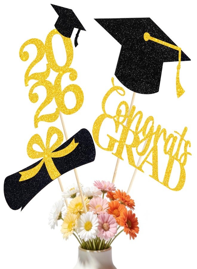 iefoah Graduation Decorations 2026, 16pcs Graduation Centerpieces for Table, Gold and Black Graduation Table Centerpieces Toppers, Class of 2026 Graduation Party Decorations Double Sided - Image 1