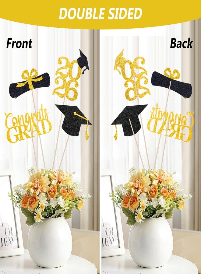 iefoah Graduation Decorations 2026, 16pcs Graduation Centerpieces for Table, Gold and Black Graduation Table Centerpieces Toppers, Class of 2026 Graduation Party Decorations Double Sided - Image 3
