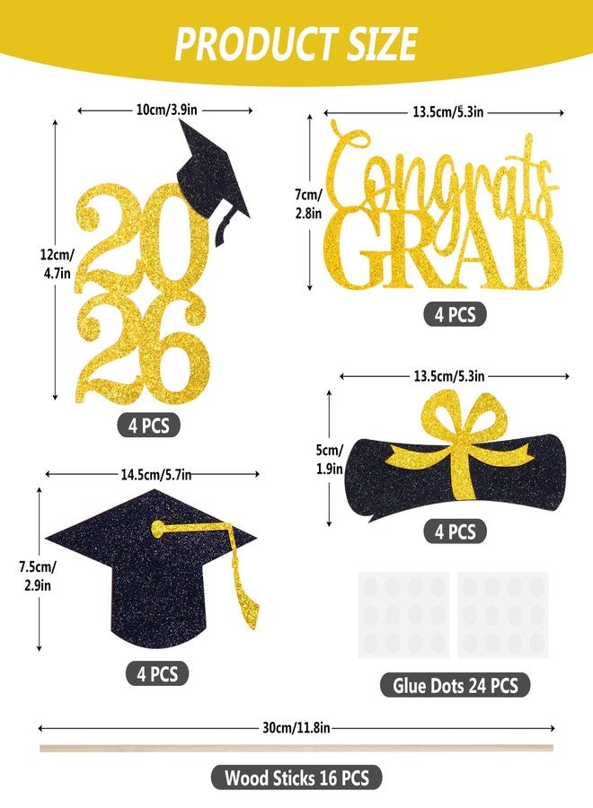 iefoah Graduation Decorations 2026, 16pcs Graduation Centerpieces for Table, Gold and Black Graduation Table Centerpieces Toppers, Class of 2026 Graduation Party Decorations Double Sided - Image 2
