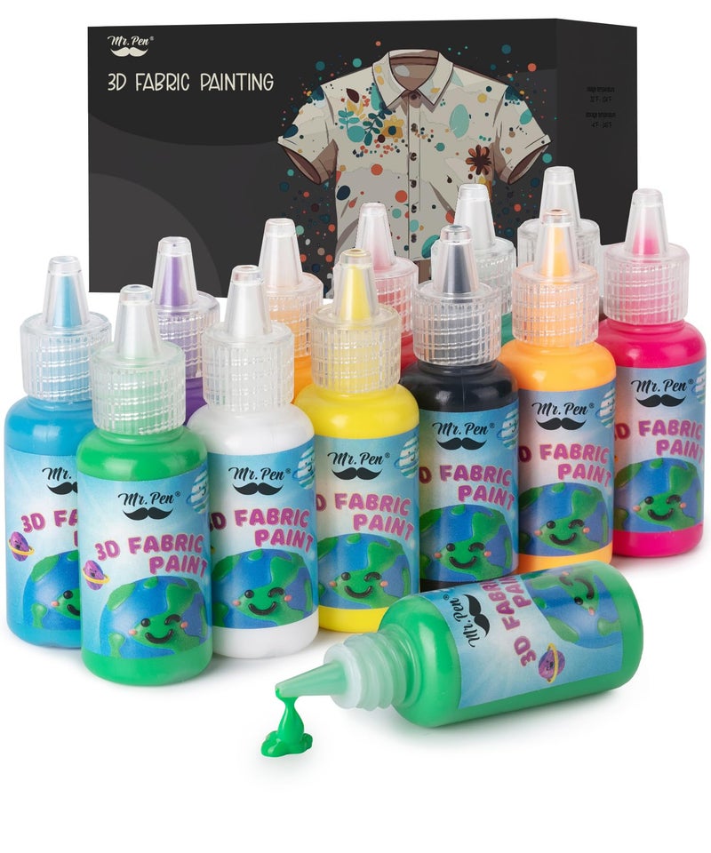 Mr Pen 3D Fabric Paint Set 12 Colors 067 oz 3D Paint for Fabric Paint for Clothes