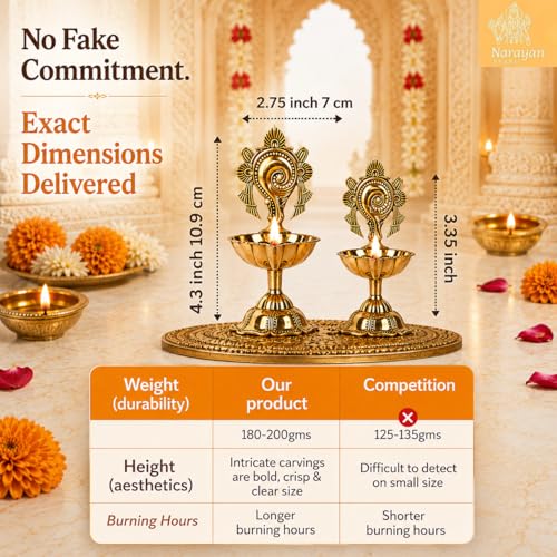 Narayan bhaktiᵀᴹ shanku Chakra,Big Size, Diya for puja deepam kundulu jyot Diwali Decoration for Home Decor,laxmi puja Diya pyali Stand for mandir/Office/Festive Gifts(W:3" H: 4.3"|200gm) (Pack of 2) - Image 2