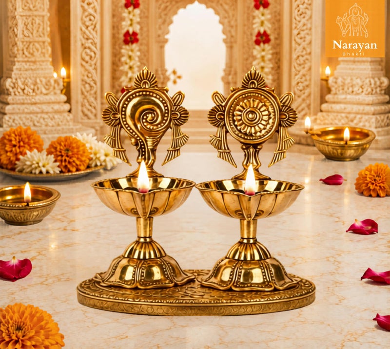Narayan bhaktiᵀᴹ shanku Chakra,Big Size, Diya for puja deepam kundulu jyot Diwali Decoration for Home Decor,laxmi puja Diya pyali Stand for mandir/Office/Festive Gifts(W:3" H: 4.3"|200gm) (Pack of 2) - Image 5